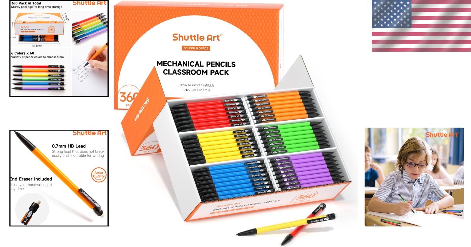 360-Pack Bulk Mechanical Pencils 0.7mm Medium Point – Assorted Colors