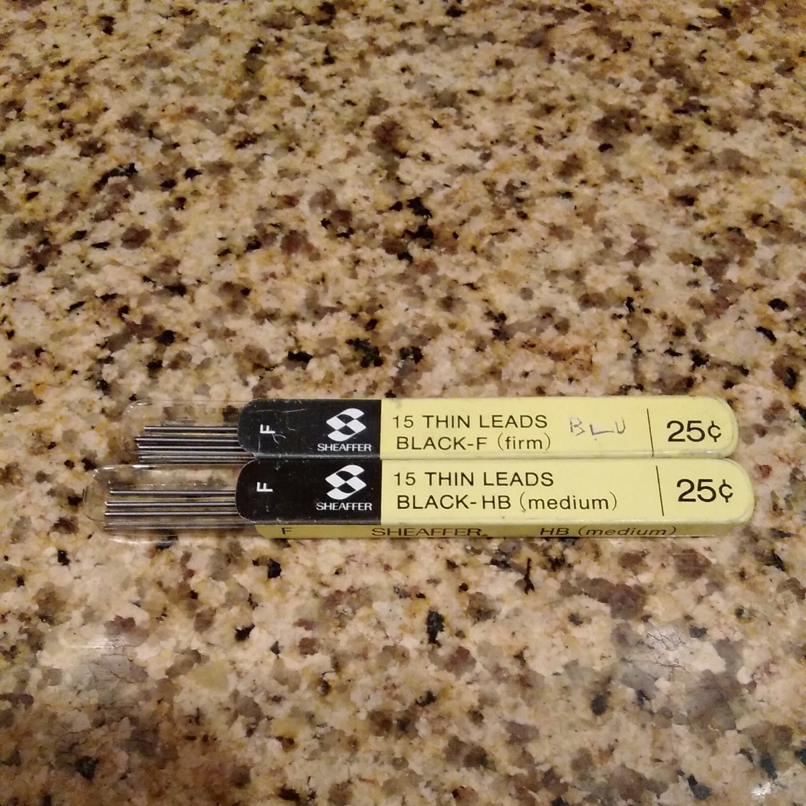Lot of 2 Vintage Sheaffer’s Thin Leads Black HB Medium Original Tin Holder