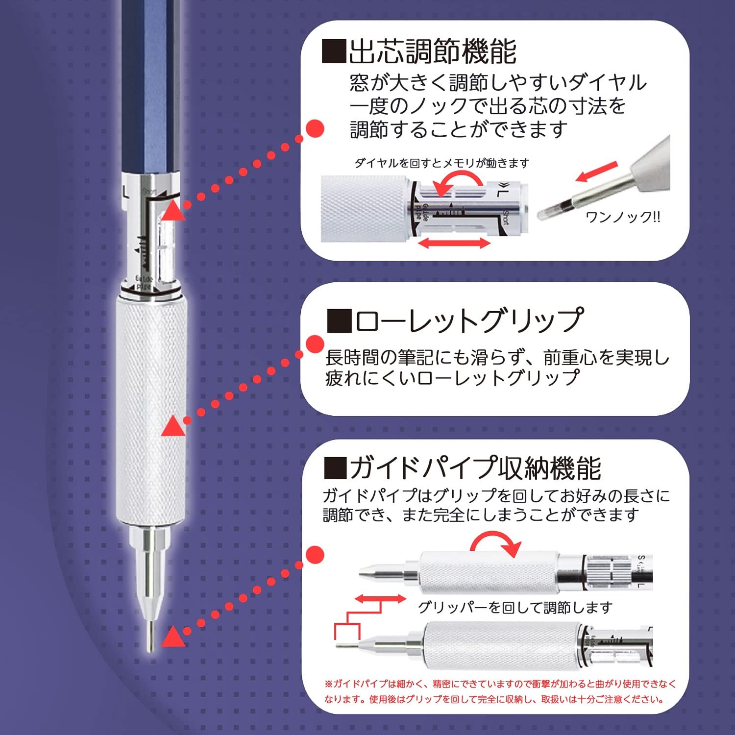0.3mm OHTO MS01 Auto Mechanical Drafting Pencil Navy Blue Metal Body