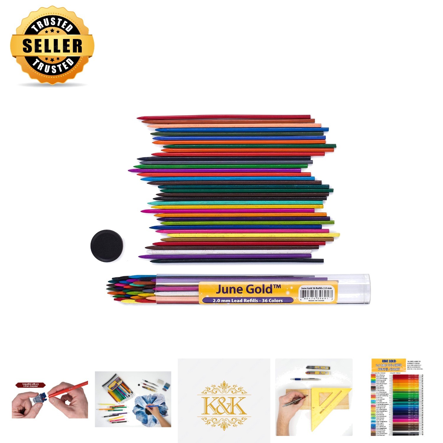 36 Unique 2.0 mm Pre-Sharpened Colored Lead Refills – Break & Smudge Resistant