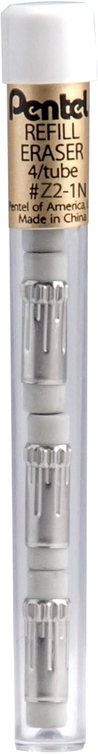 Pentel Refill Eraser for Mechanical Pencils, White, 12 Tubes, 4 Erasers Per Tube