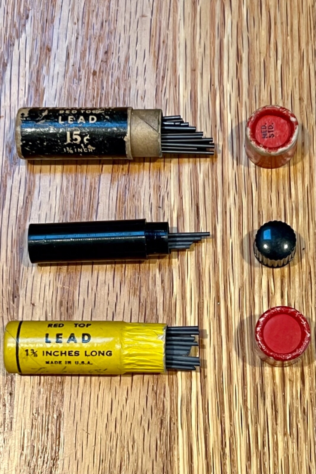 (3) Antique Pencil Lead Mini Cannisters w/ Lead refills, Eversharp Red Top Brand