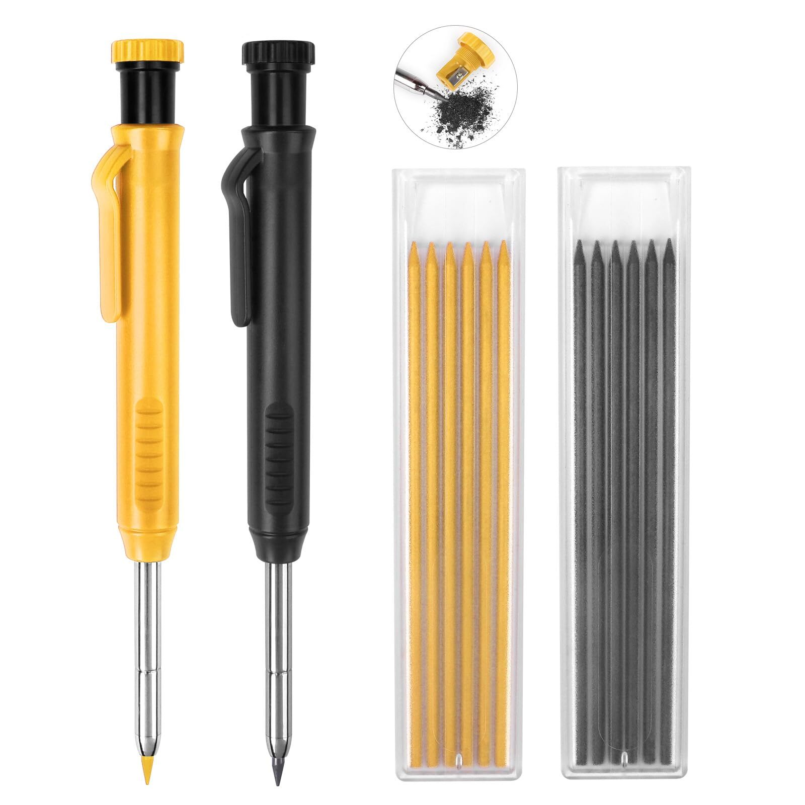 2 Pack Carpenter Pencils Construction Pencil with 12 Refills – Heavy Duty