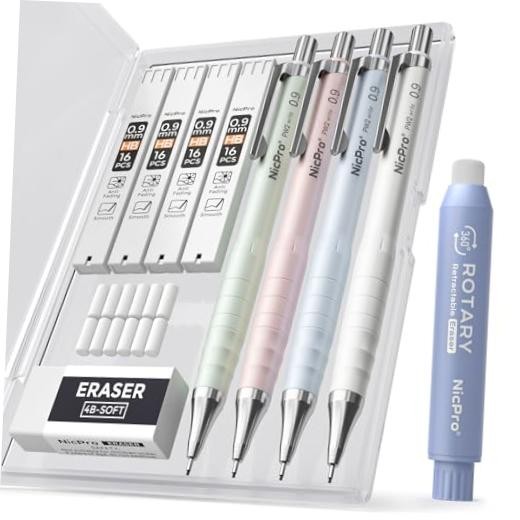 Cute Mechanical Pencil Set, 4PCS Pastel Drafting Pencils | 4 Tube HB 0.9mm