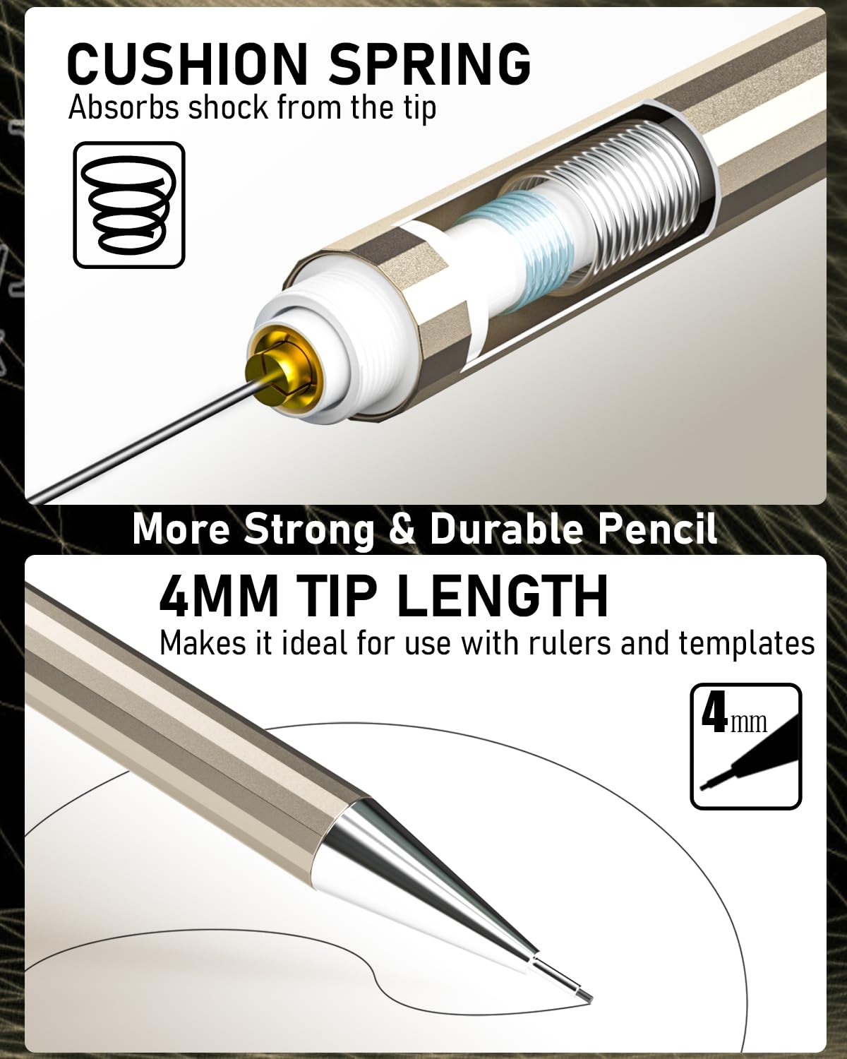 Nicpro 6PCS Metal Mechanical Pencil Set, Full Copper 28 Piece Gold