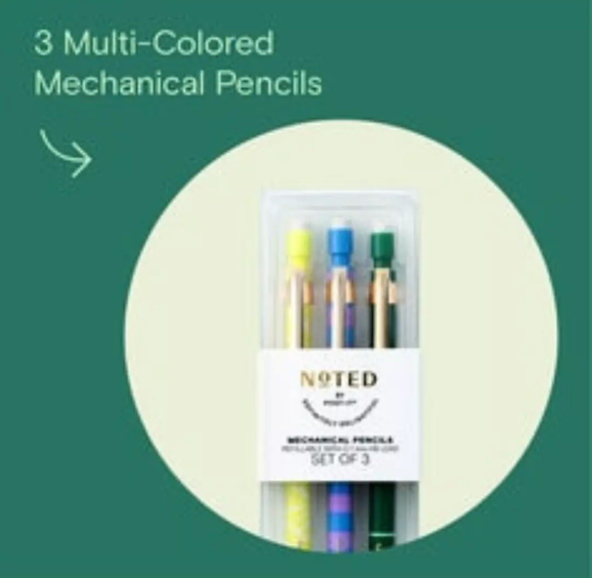 Noted by Post-it Mechanical Pencils, 3 Multi-Colored Pencils