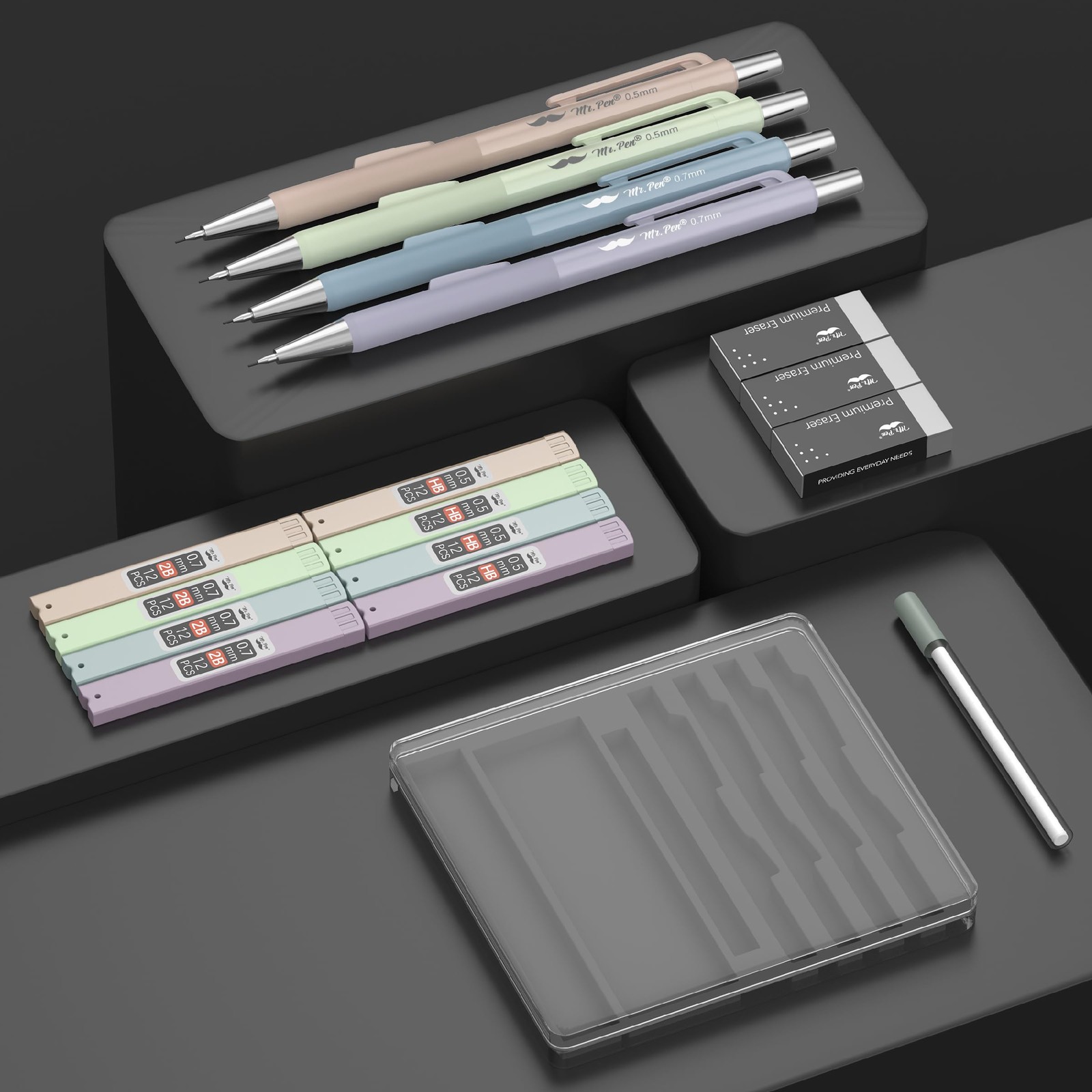 Mr. Pen- Pastel Mechanical Pencil Set with Lead Refills & Erasers, 4