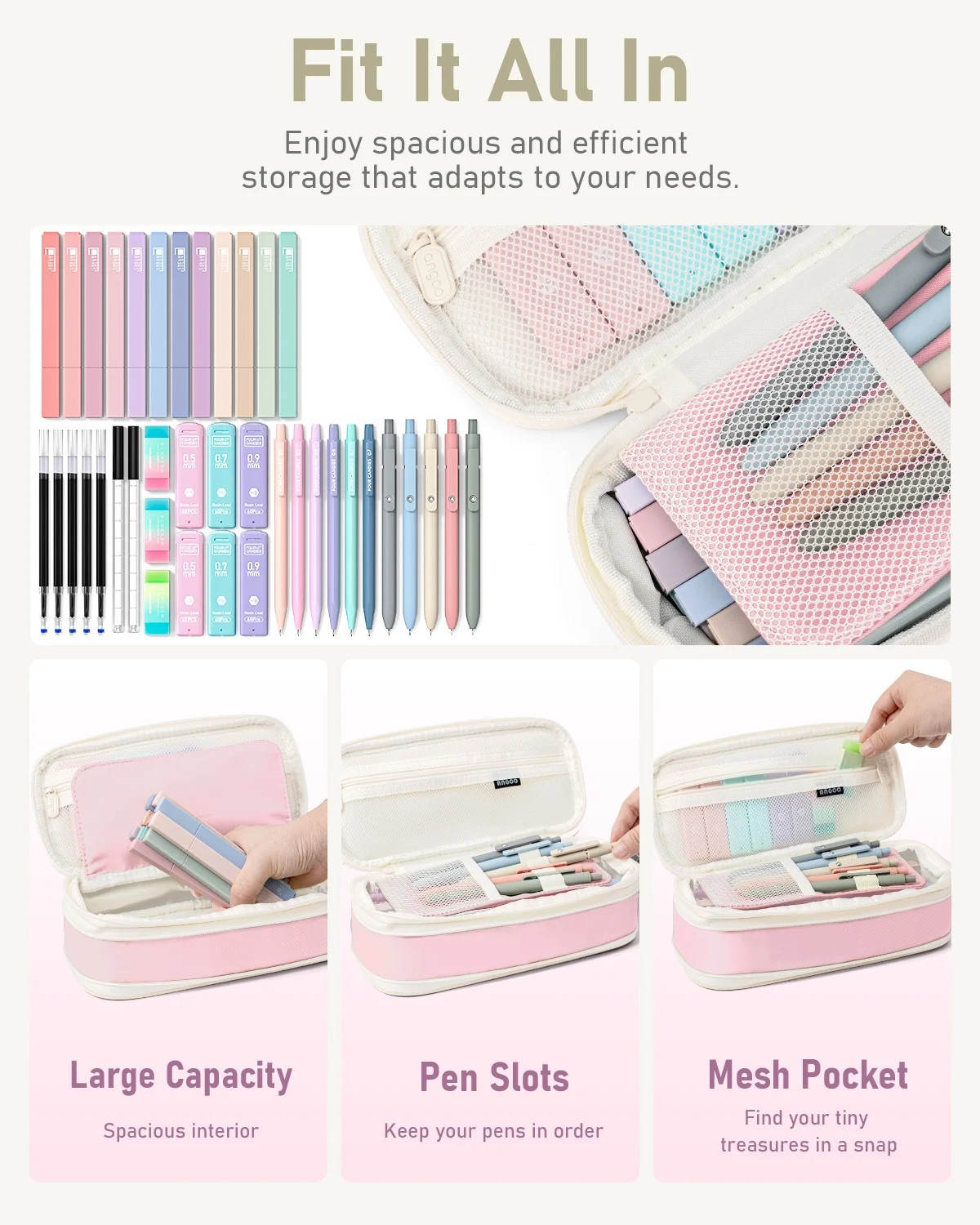 Four Candies 39 PCS Aesthetic Supplies with Cute Pen Case, 12 Pastel Highlighter
