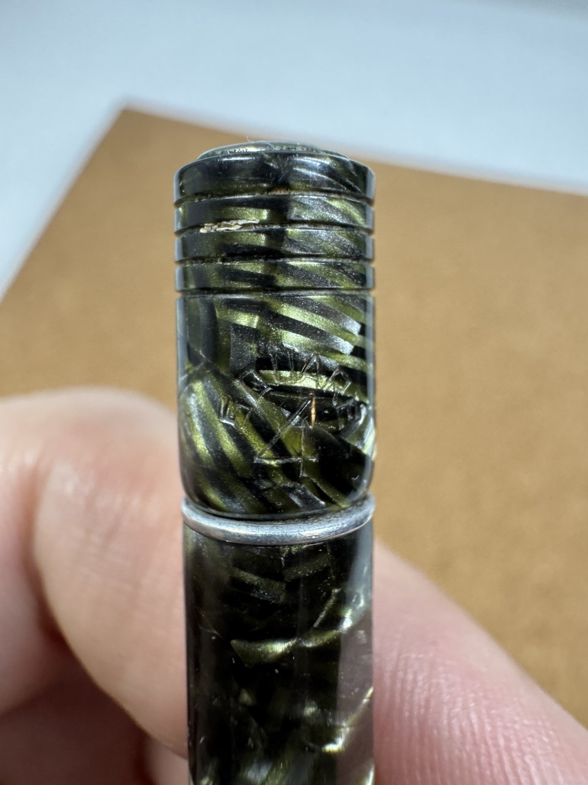 Antique Eversharp 4 Square Green Pattern Celluloid Mechanical Pencil Chrome Trim