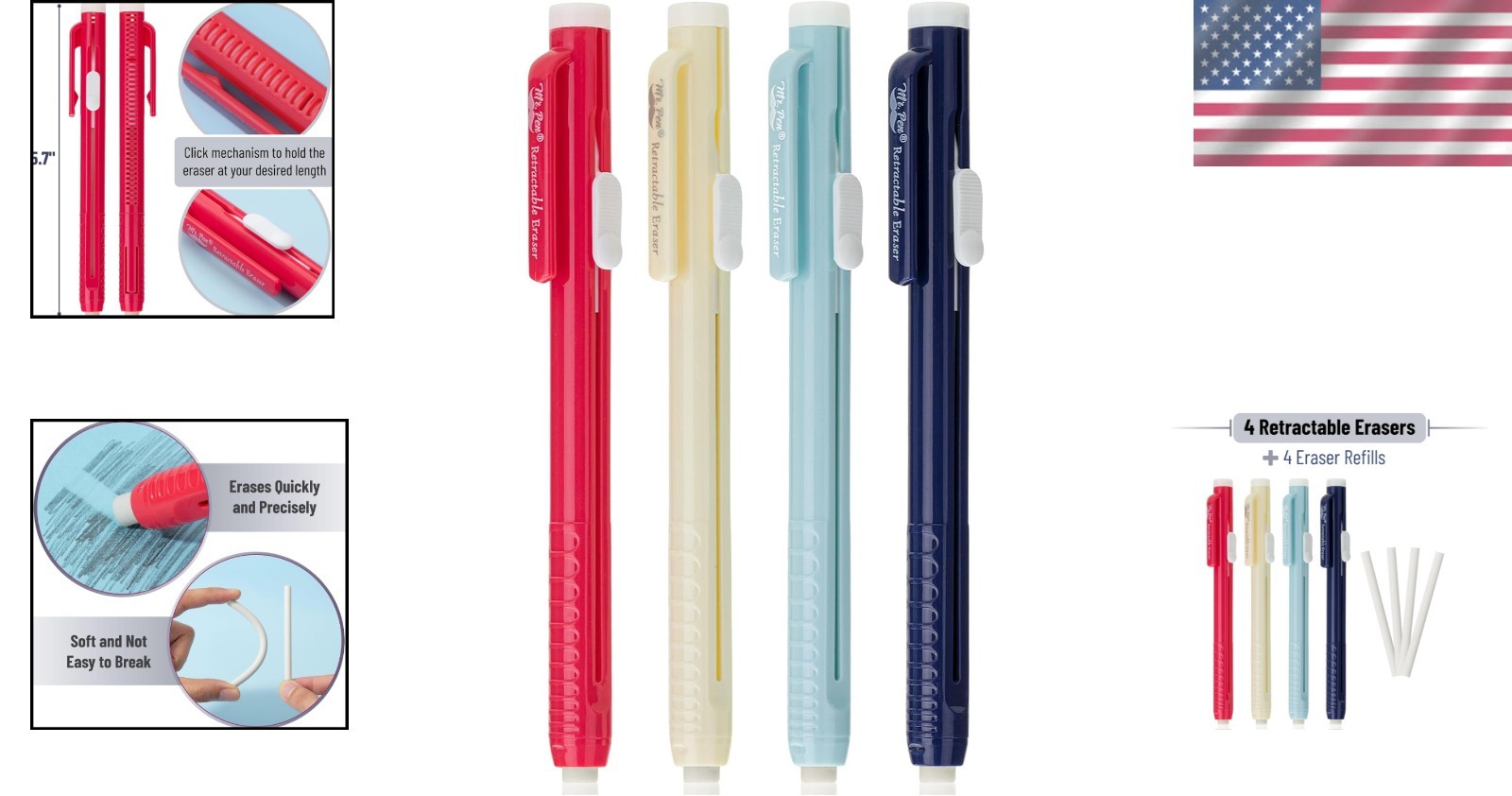 Lightweight Latex-Free Eraser Pens – Precision 4 Pack for Sketching & Drafting