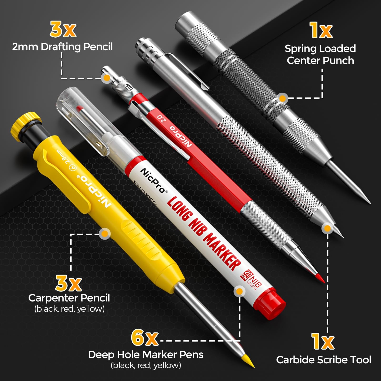 Nicpro 39 Pack Carpenter Pencils with Sharpener, Mechanical Black,Red,Yellow