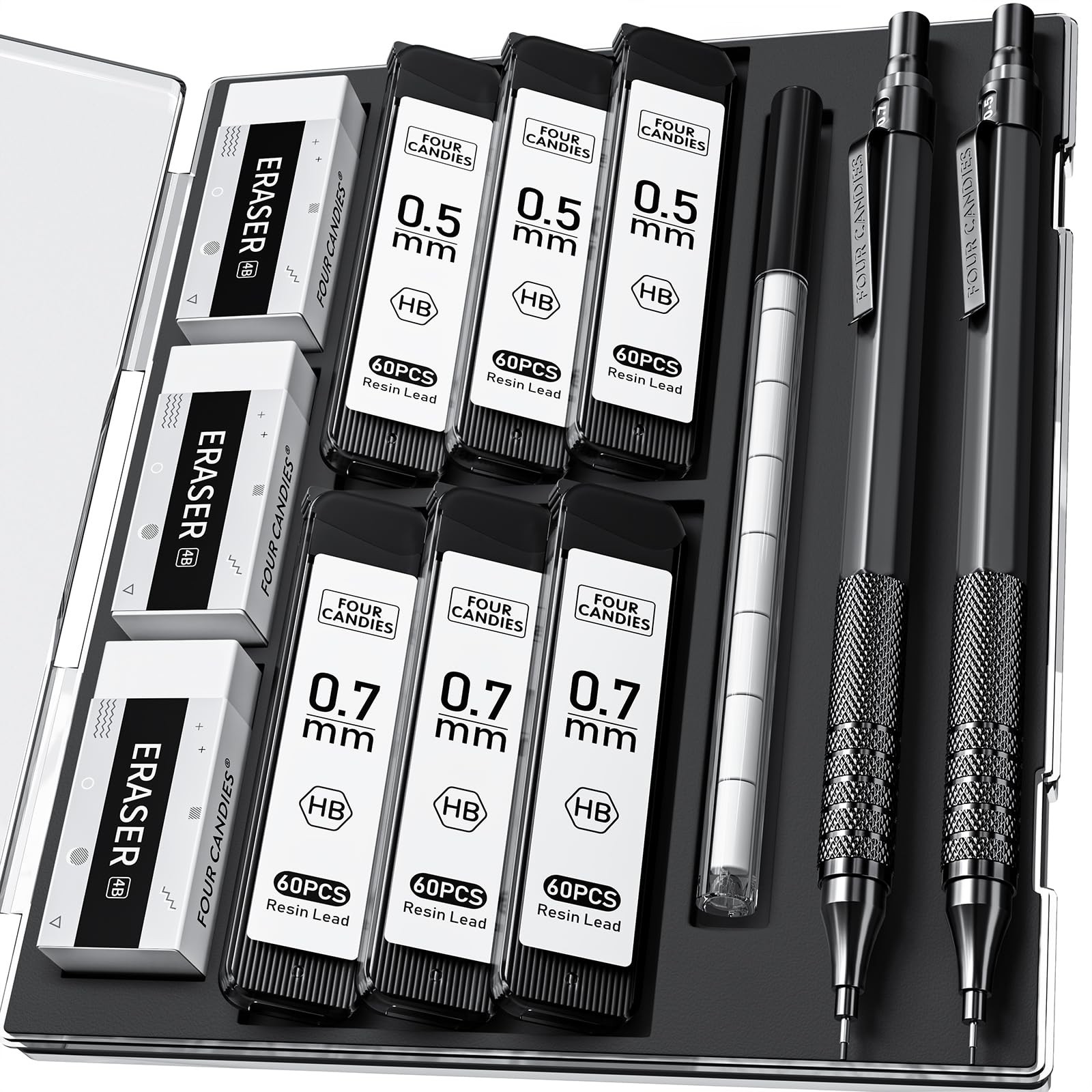 2PCS Metal Mechanical Pencils Set with Case, 0.5mm & 0.7 mm Artist Pencil wit…