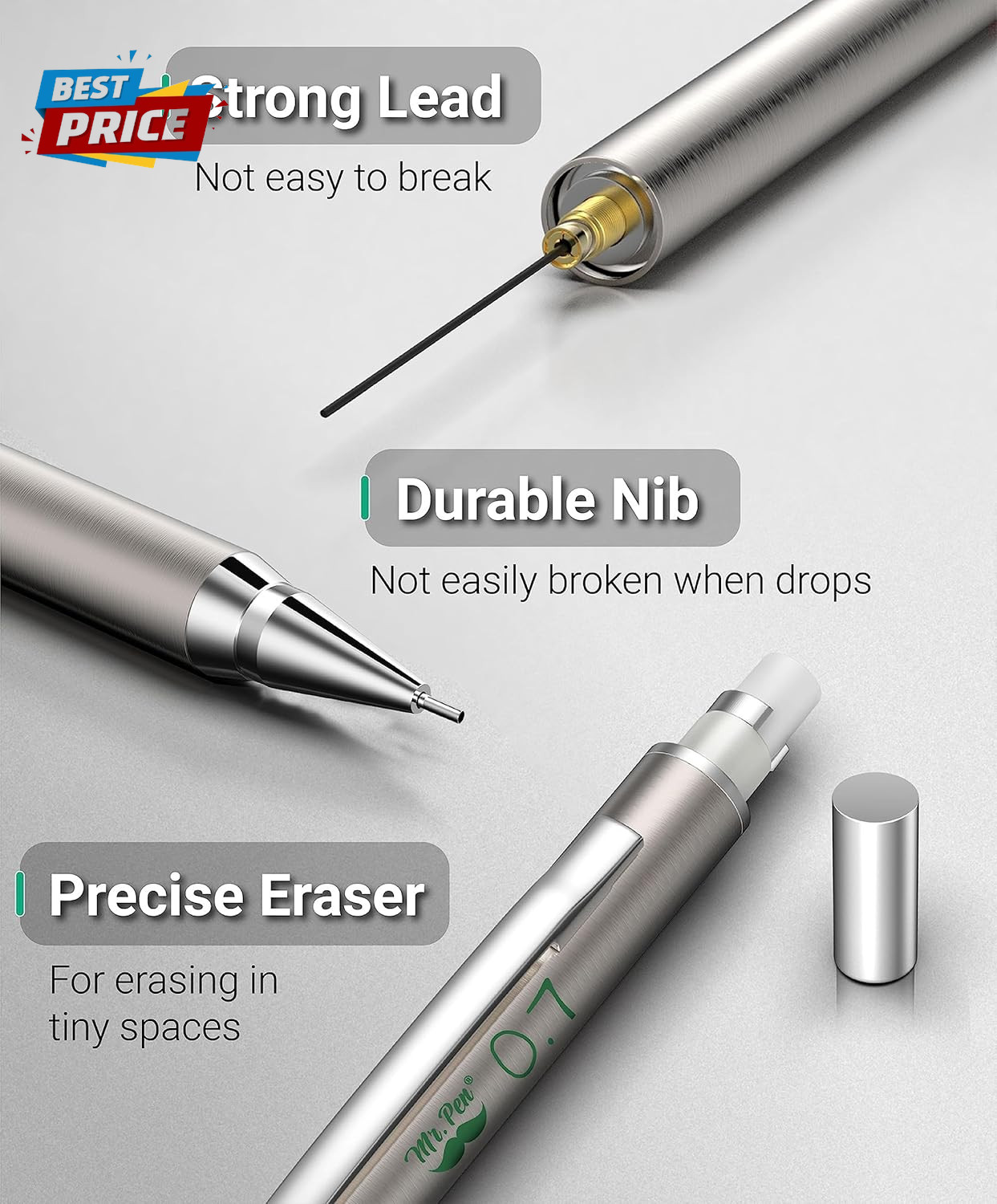 – Metal Mechanical Pencils, 0.7Mm, 2 Pack, Lead Pencil, Mechanical Pencil Metal