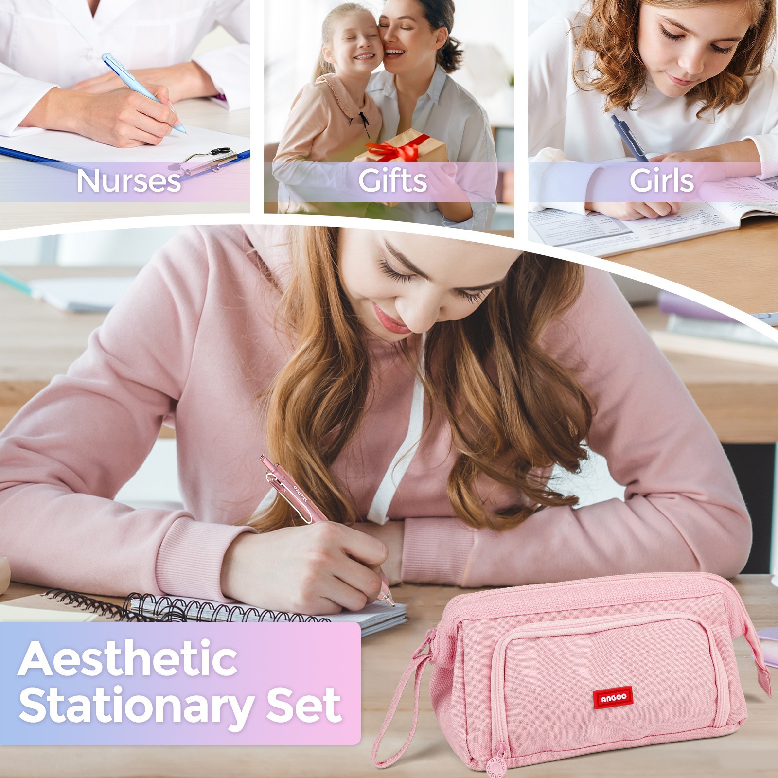 Nicpro 52PCS Aesthetic School Supplies, Cute Pencil Case, 12 Pastel Highlighters