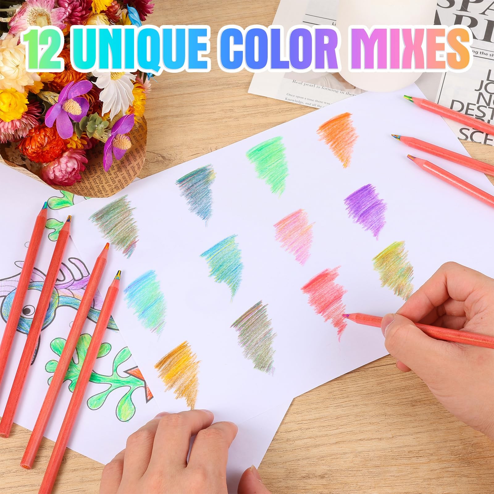 TINNIVI 12 Colors Rainbow Pencils for Kids, 12 Pieces Colored Red