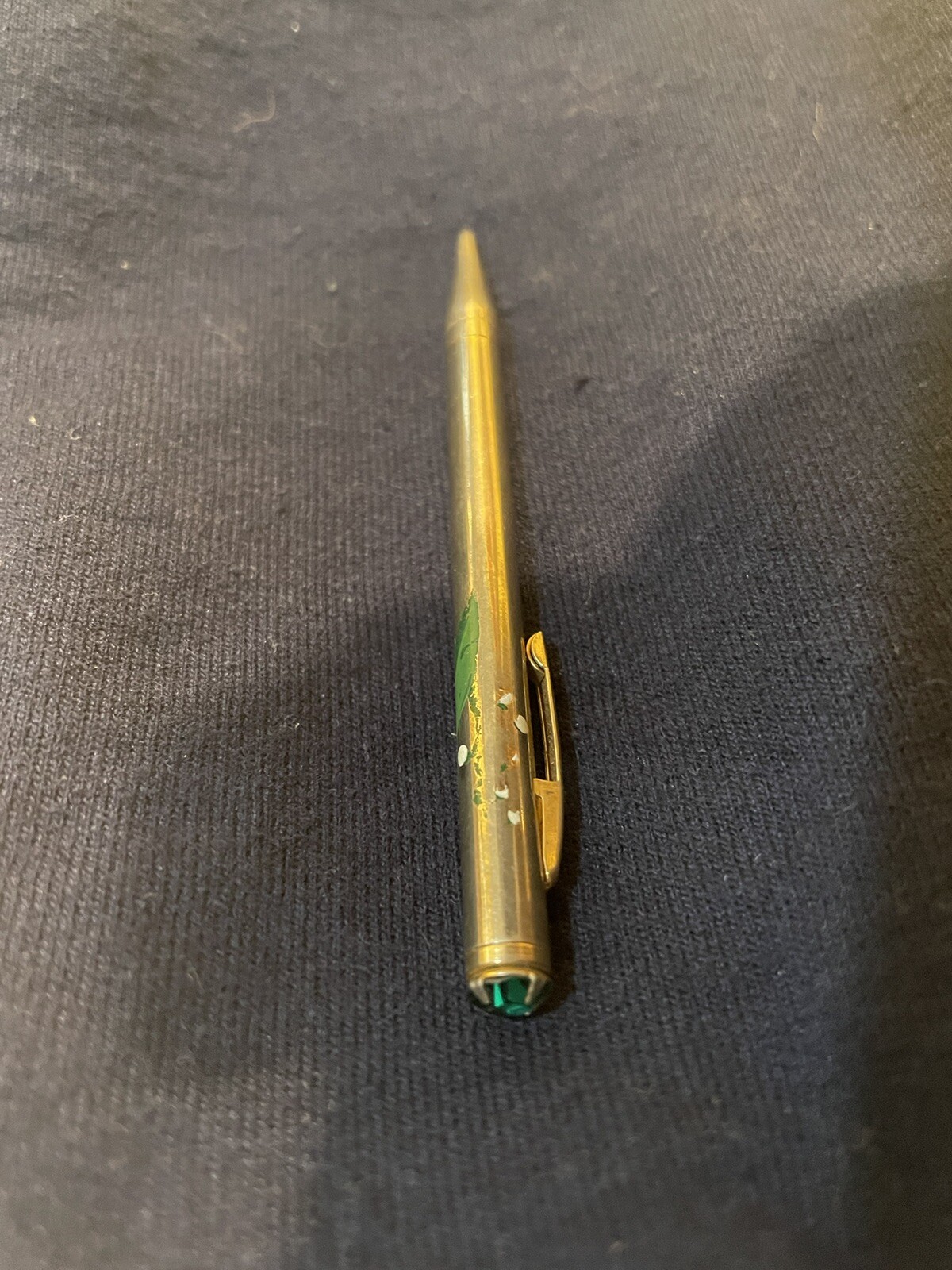 Vintage Gold Plated Mechanical Pencil Stamped Mascot USA & Enamel Flowers
