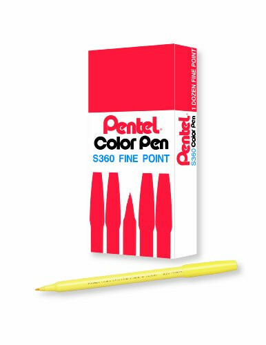 Pentel Arts Color Pen, Lemon Yellow, Box of 12 (S360-105)