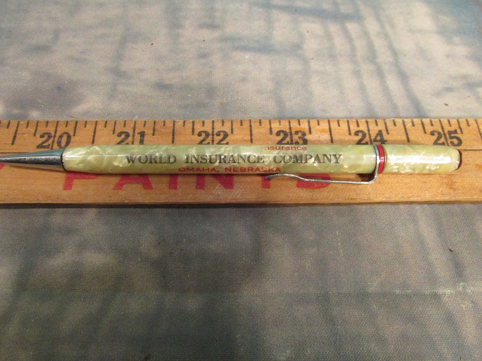 Vintage Mechanical Pencil World Insurance Company Omaha Nebraska White Big Red