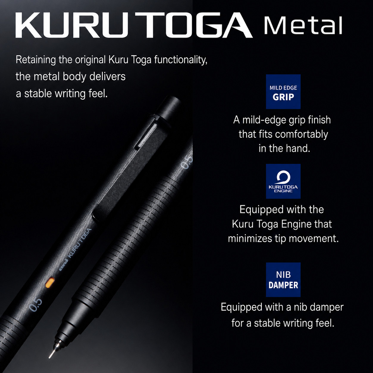 Uni Kuru Toga Metal Mechanical Pencil 0.5mm Slient Blue M5KH1P