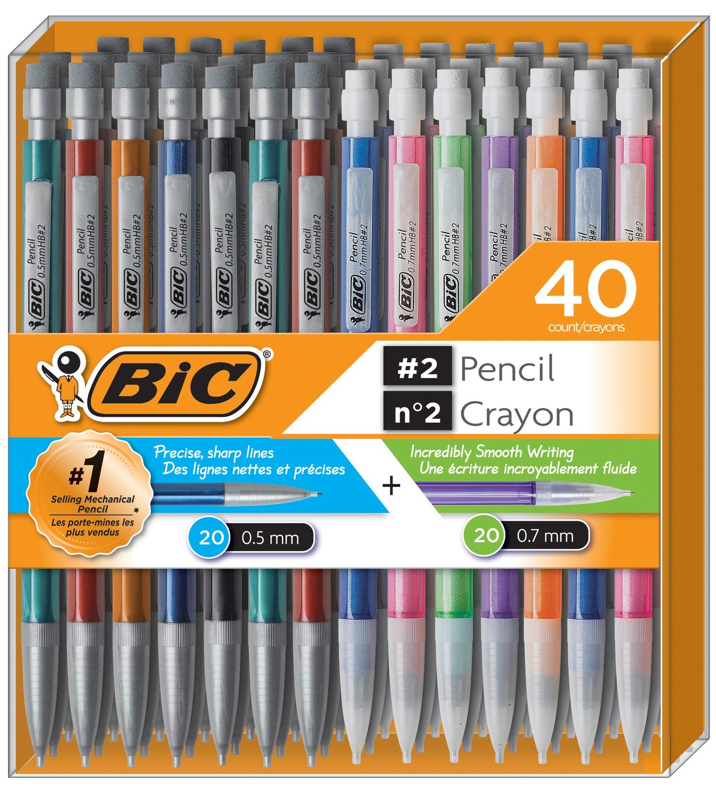 Bic Mechanical Pencil #2 EXTRA SMOOTH, 1 Count (Pack of 40), Assorted Colors