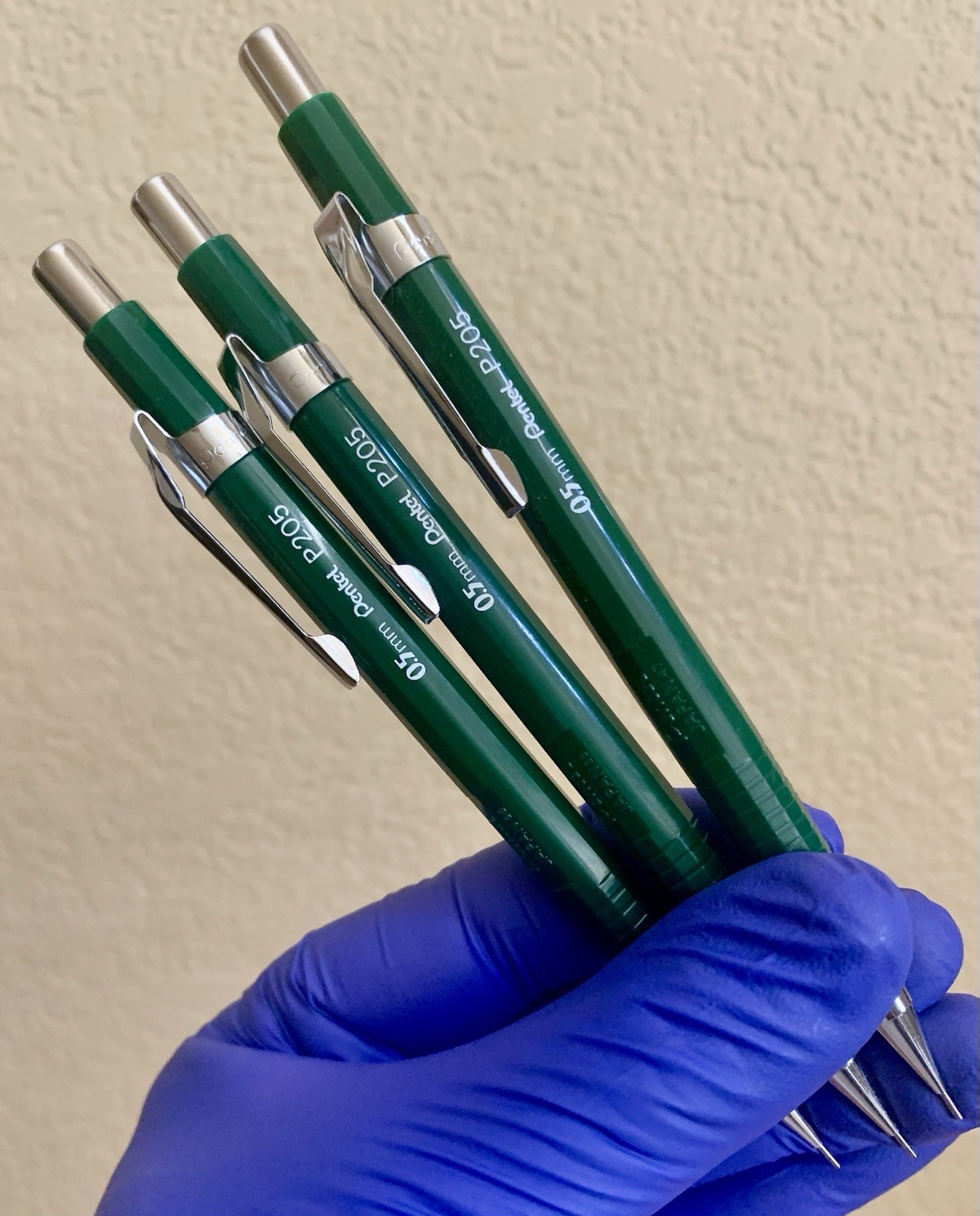 Three Vintage Green Mechanical Pencil PENTEL P205 : 0.5mm Japan