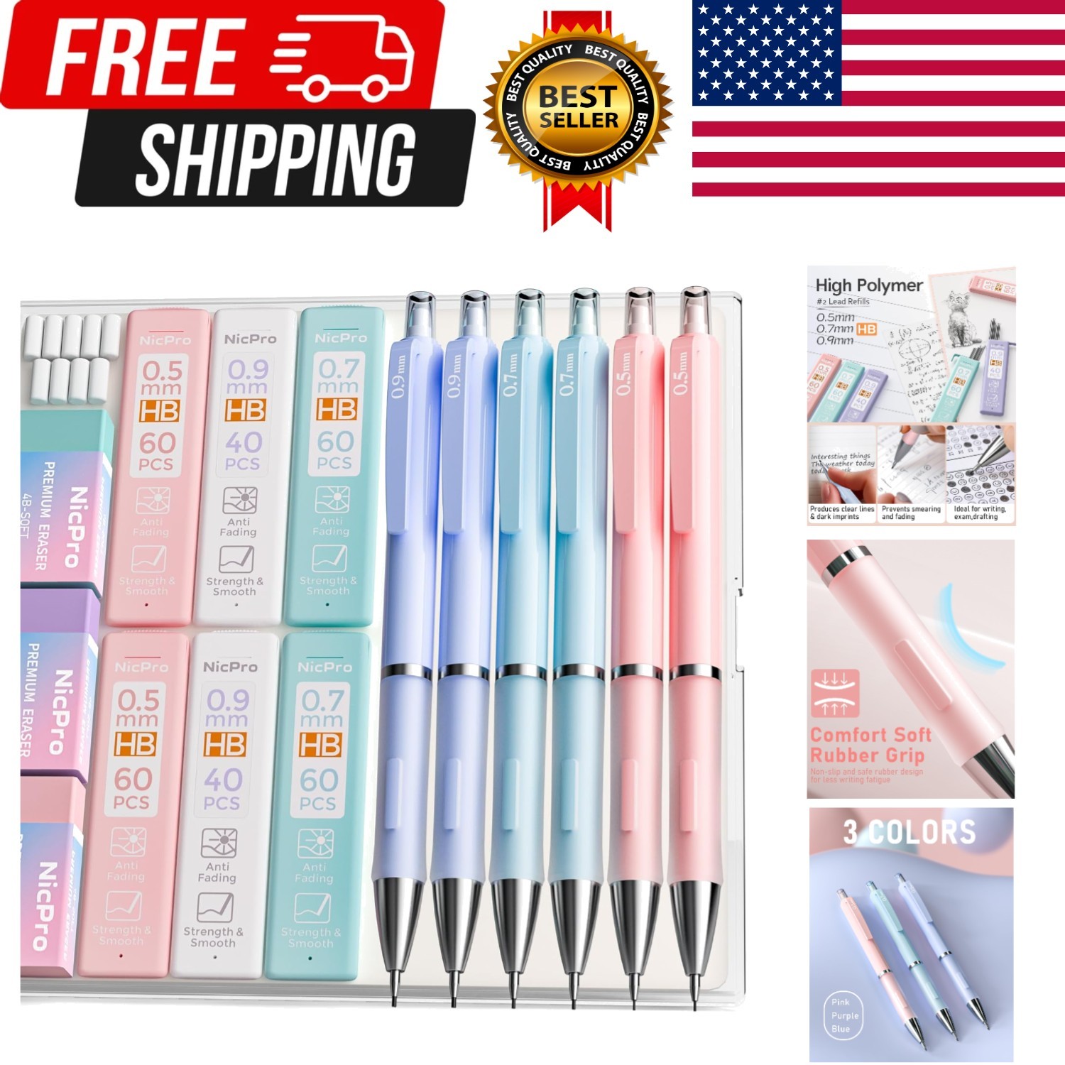 6PCS Pastel Mechanical Pencil Set, Cute Mechanical Pencils 0.5 mm & 0.7 mm & …