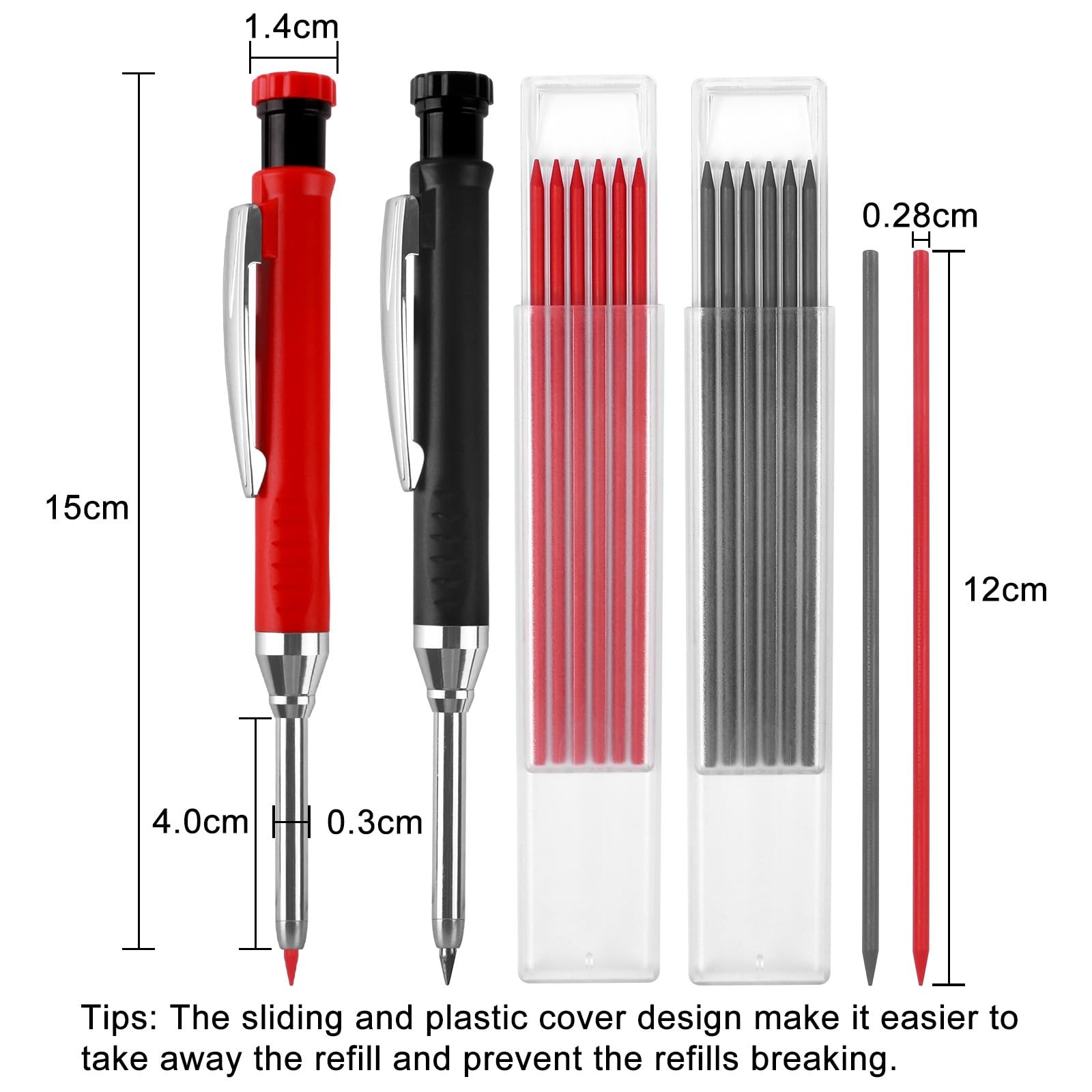 2 Pack Carpenter Pencils Mechanical 1 Count (Pack of 2), Black, Red