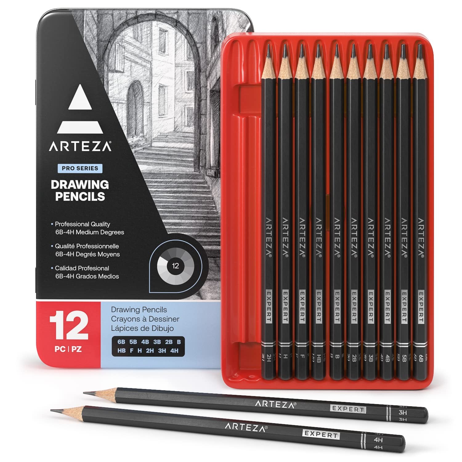 ARTEZA Drawing Sketch Pencils Set of 12, Graphite 1 Count (Pack 12), Black