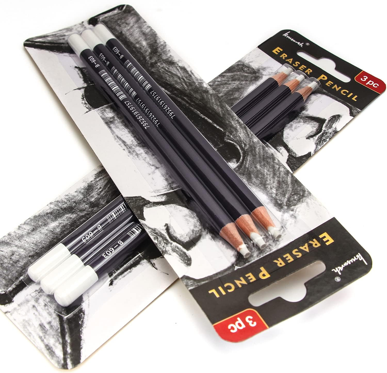 3Pc Eraser Set – Fine Detail Eraser for Sketching, Charcoal Drawings & Colored P