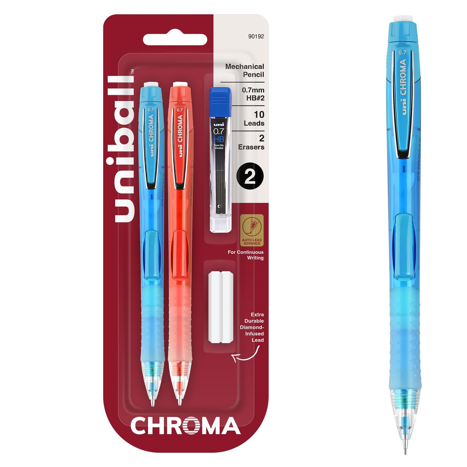 CHROMA 0.7mm Automatic Mechanical Pencils Pack of 12 Red Shock Absorbing Tip