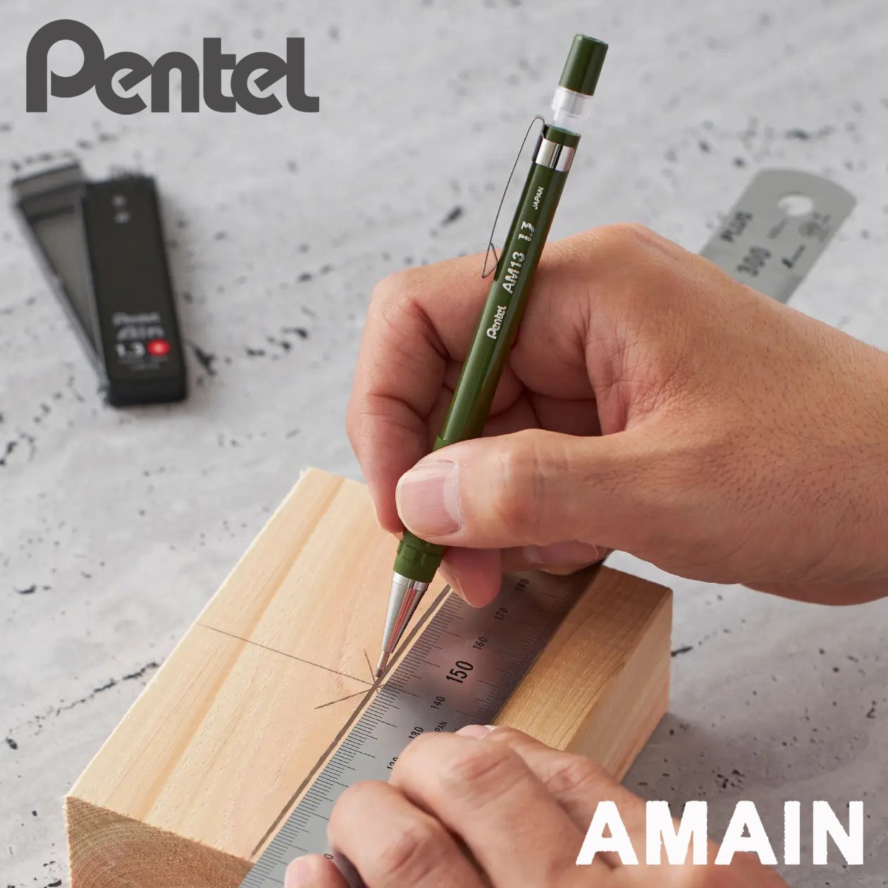 PENTEL AMAIN Heavy Duty Mechanical Pencil 1.3mm with Genuine Refill Japan Made
