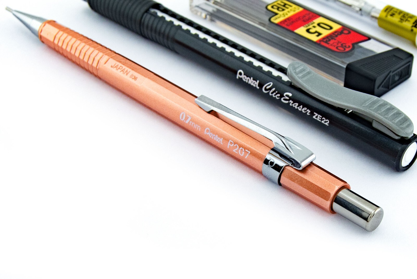 Pentel Sharp Mechanical Pencil Metallic Copper 0.7mm Refill Lead Clic Eraser Lot