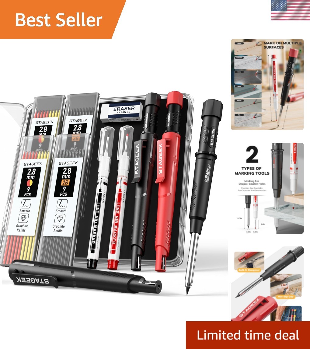 2 Pack Carpenter Pencils with Sharpener, Mechanical Carpenter Pencils with 38…