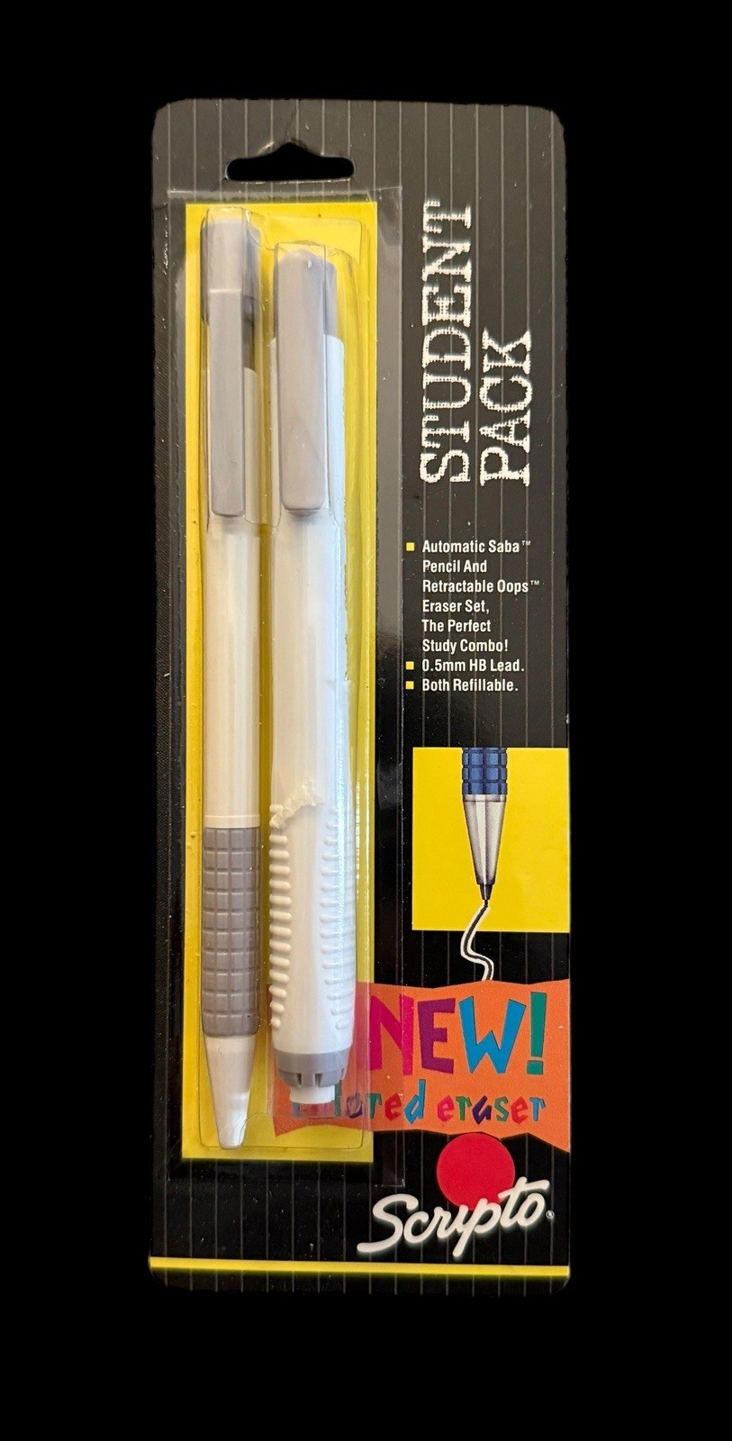 Vintage 1991 Scripto Student Mechanical Pencil & Eraser Set .5mm Lead White NOS
