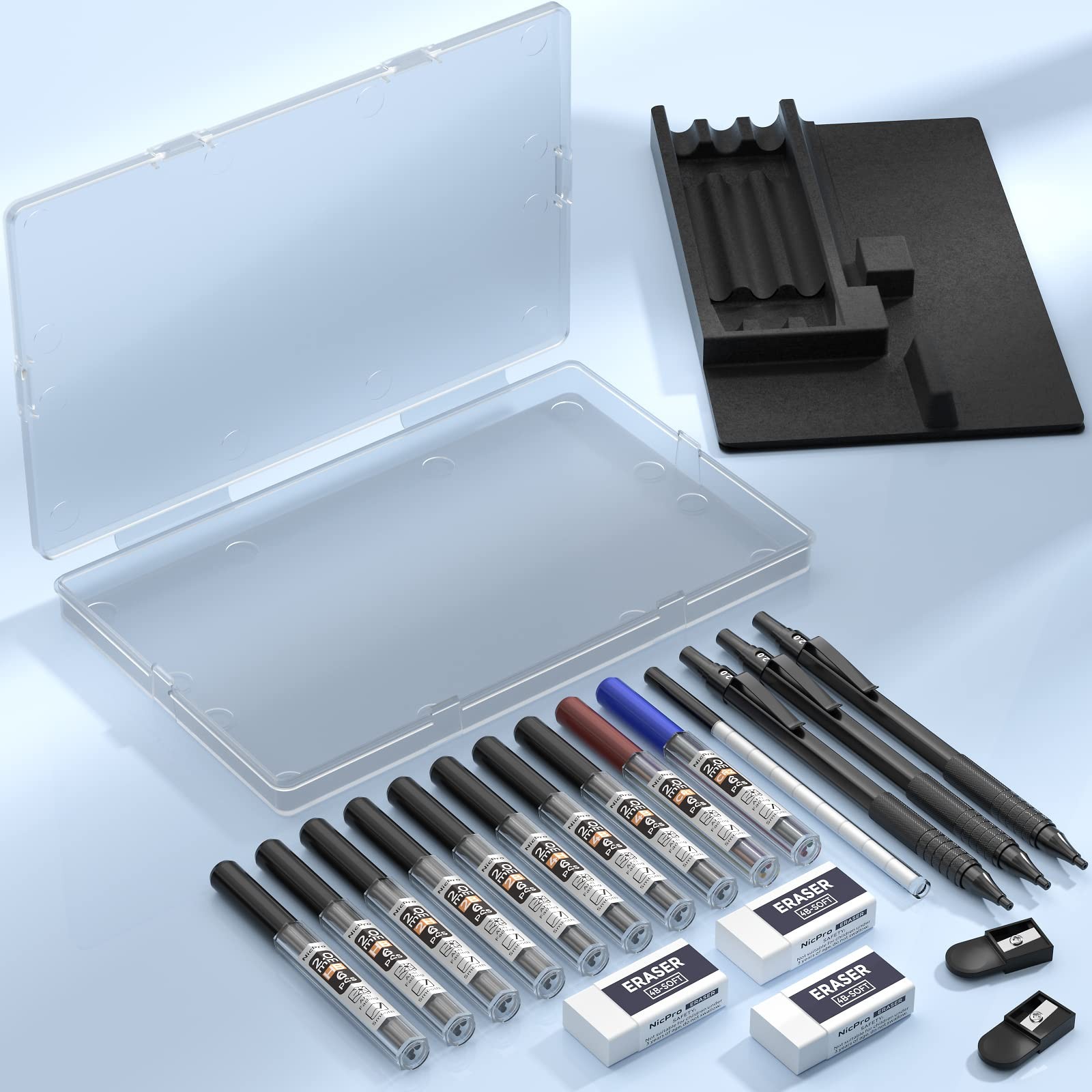 Nicpro Black Metal 2.0 Mechanical Pencil Set with mm in black,