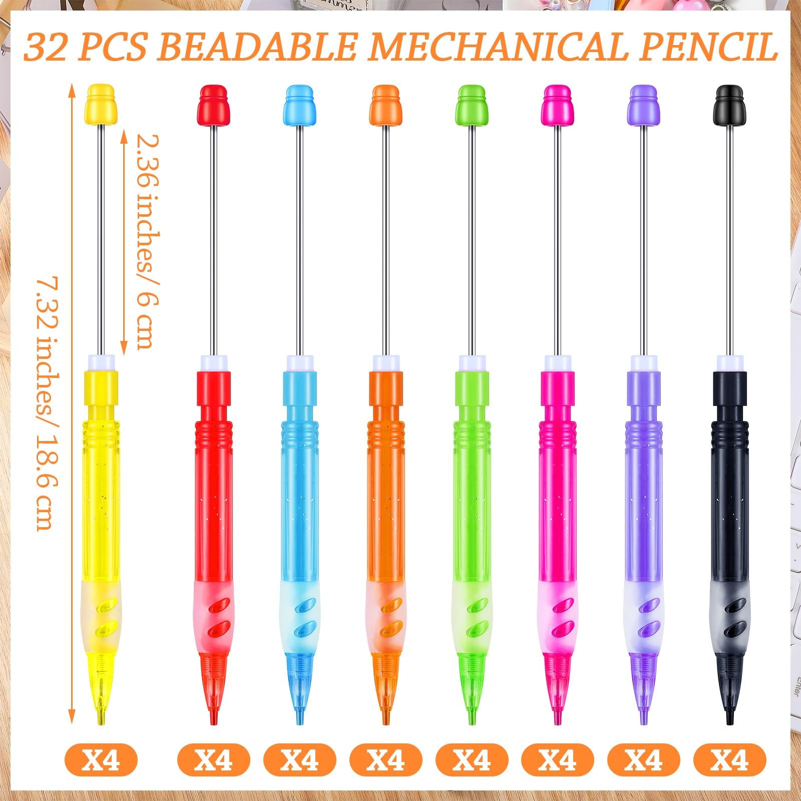 32 Pcs Beadable Mechanical Pencil Back to Pens Mini Drawing Beadable Pencil P…