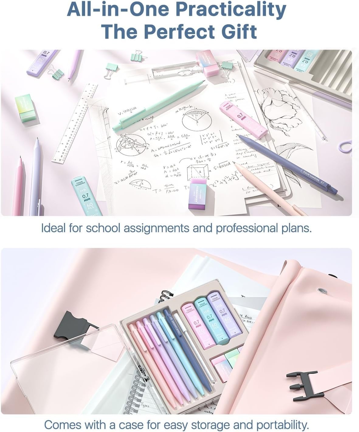 Ergonomic 0.7mm Mechanical Pencil Set – Complete with Leads, Erasers & Case