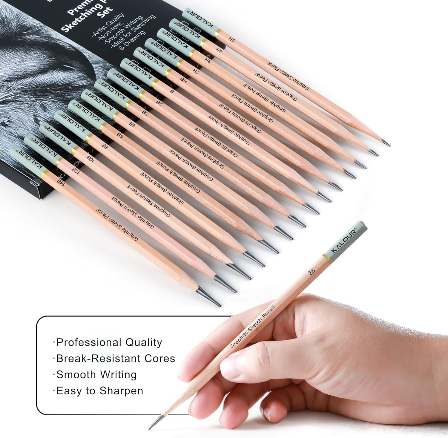 KALOUR 18-Piece Professional Sketch Pencil 18 Count (Pack of 1), Multicolor