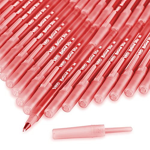 Round Stic Xtra Life Ballpoint Pen, Medium Point (1.0mm), Red, 12-Count