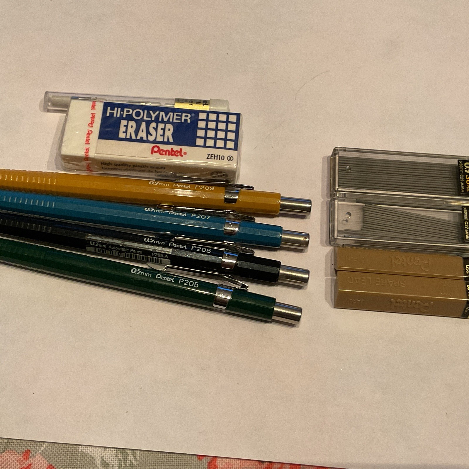 Pentel Sharp Mechanical Drafting Pencils Set 0.5 0.7 0.9mm Lead Erasers Lot R138