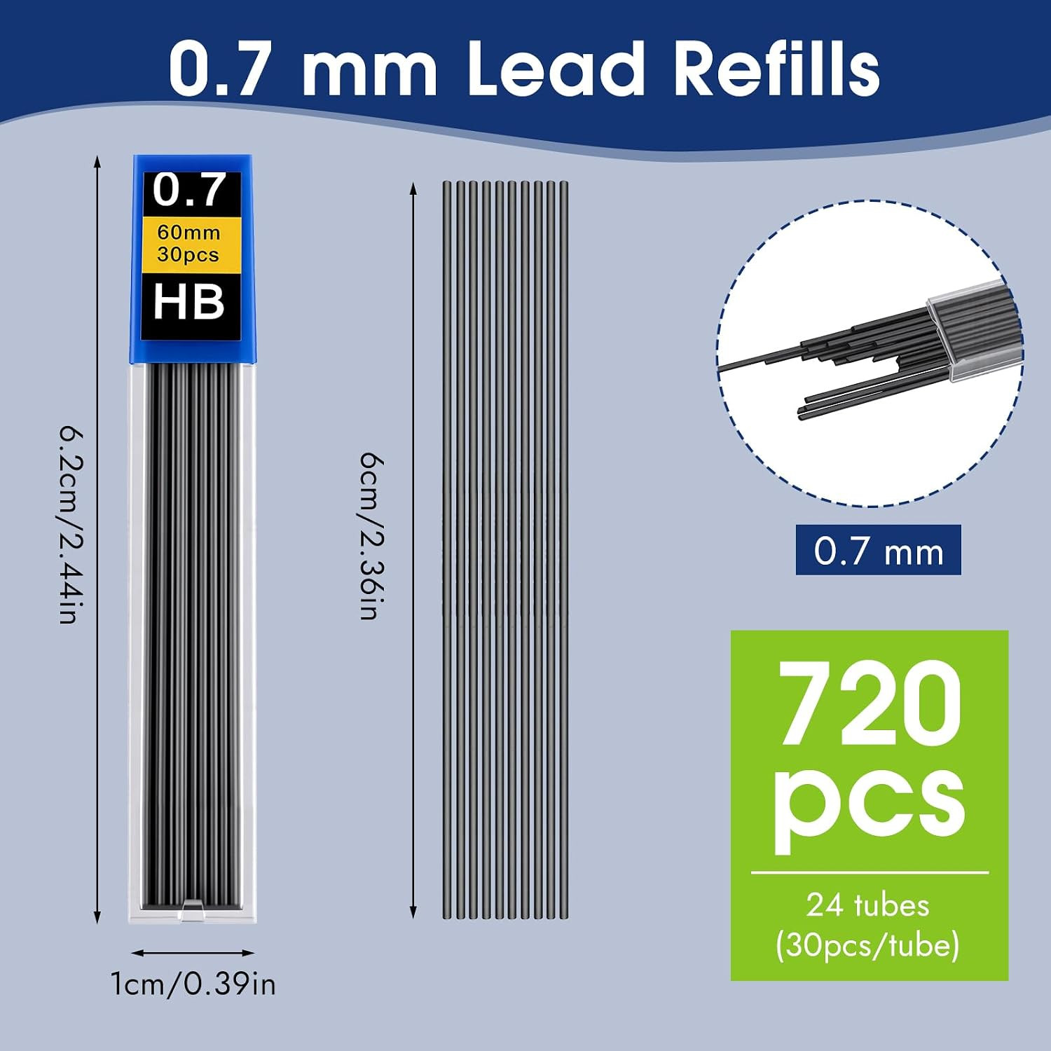 720 Pcs 0.7 Mm Lead Refills, Mechanical Pencil Lead HB, Break Resistant Pencil R