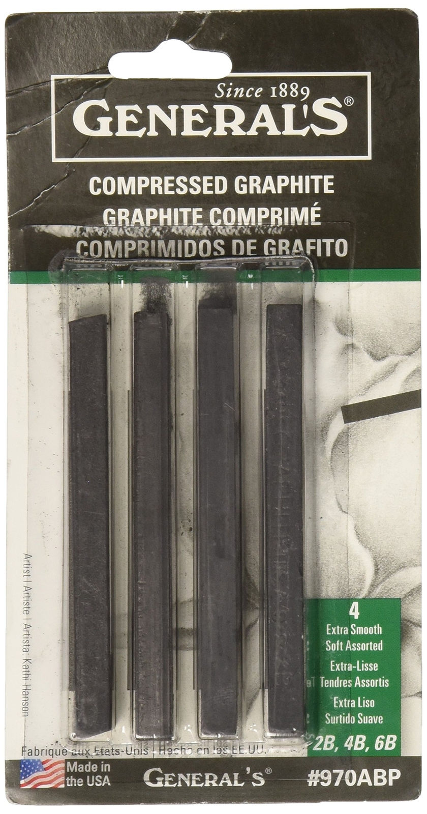 General Pencil Compressed Graphite Sticks 4/Pkg, Black – 2B, 4B & 6B