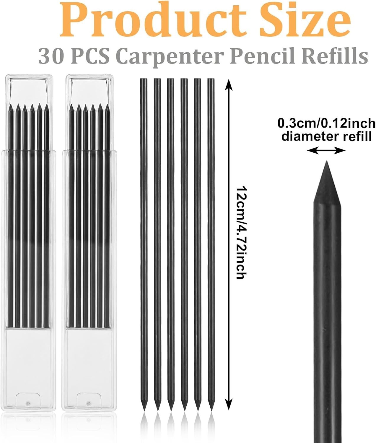 30 Pieces 2.8 Mm Pencil Lead Mechanical Carpenter Pencil Pica Dry Pencil Black