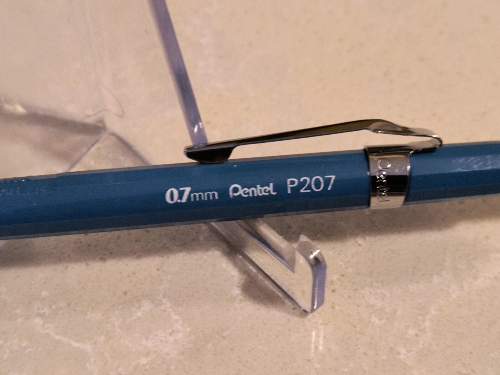 Pentel P207 Blue & Chrome 0.7mm Mechanical Pencil, with pocket clip, New.