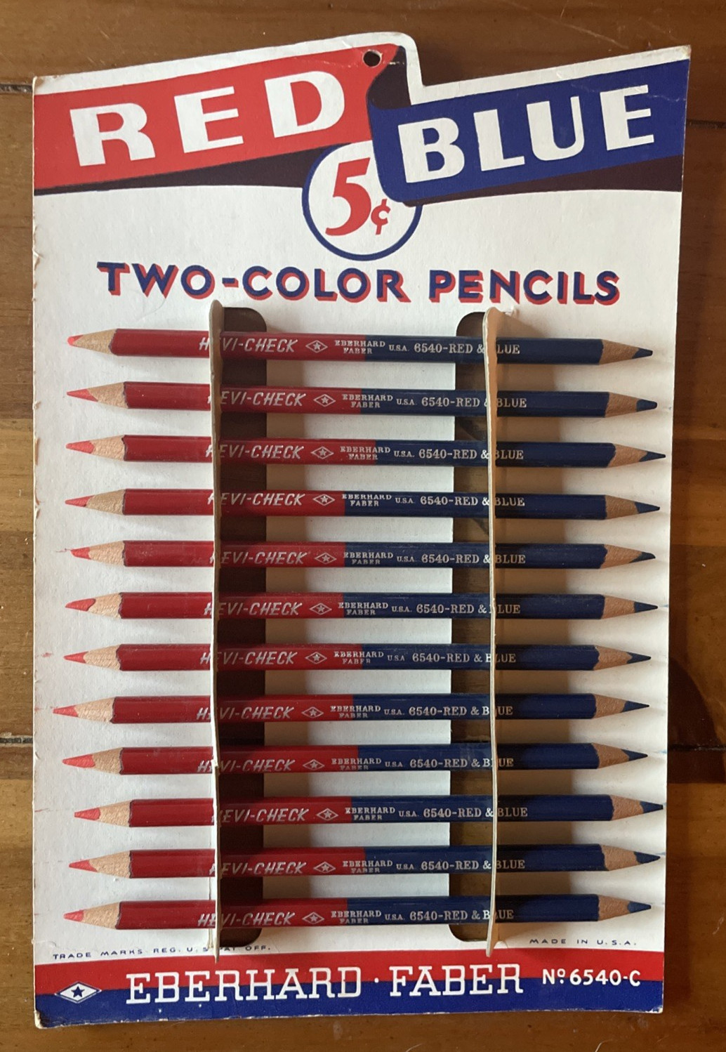 Eberhard Faber Red/Blue Pencils 12 Count Display Board Made U.S.A. Vintage