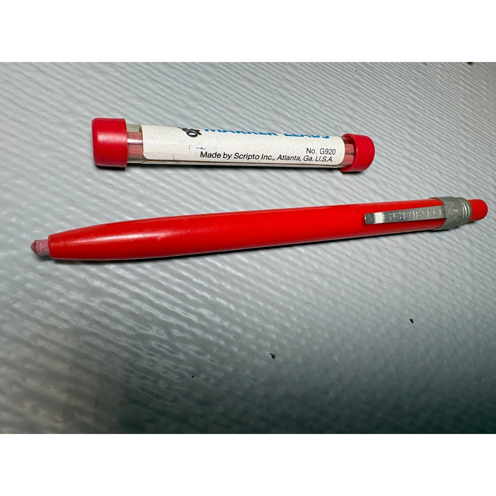 Vintage Scripto Red Mechanical Crayon Marker Pencil with G920 Lead Refills USA