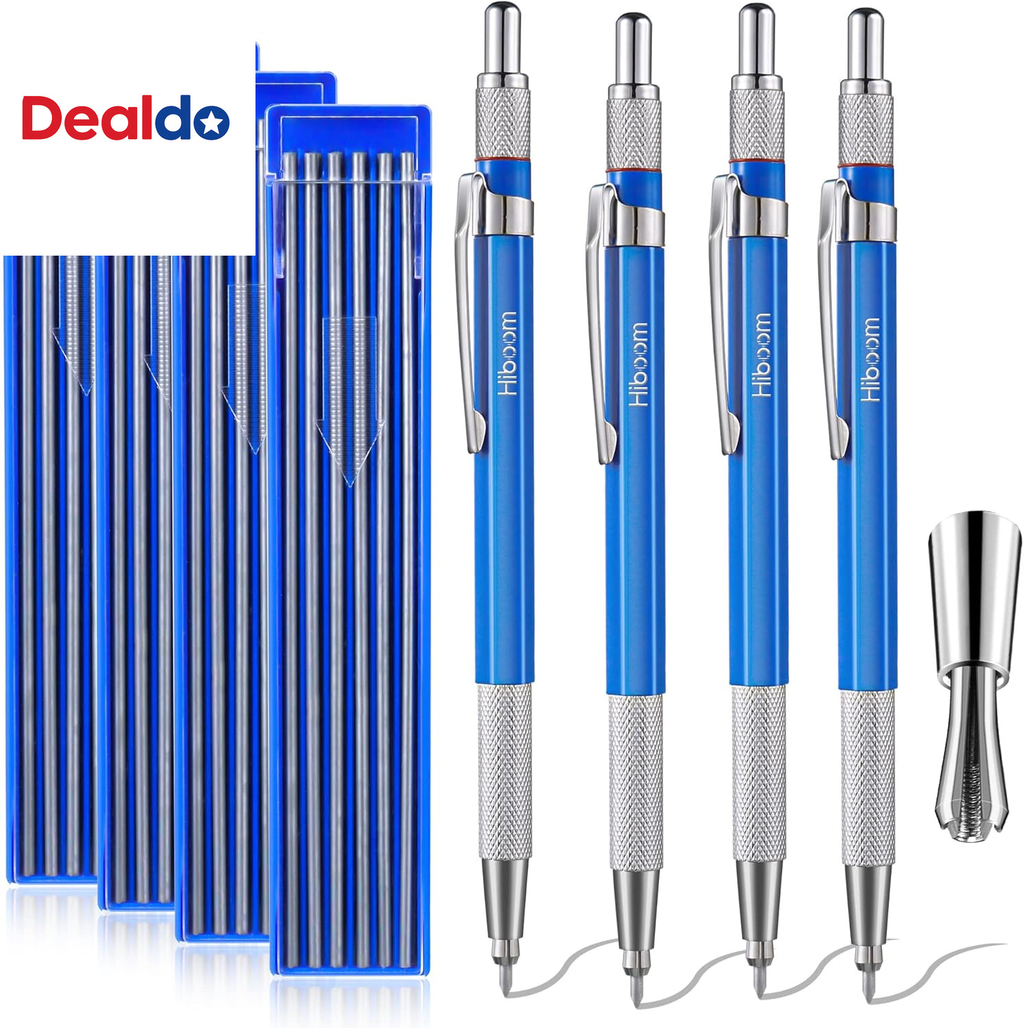 4 Pcs Welders Pencil with 48 Pcs Silver round Refills, Mechanical Pencils Metal