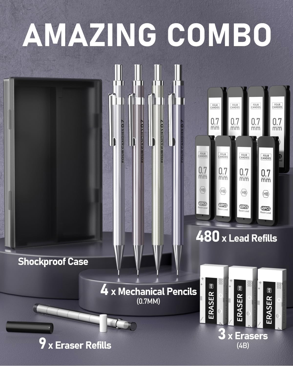 0.7mm Mechanical Pencil Set with Leads & Erasers – Perfect for All Ages