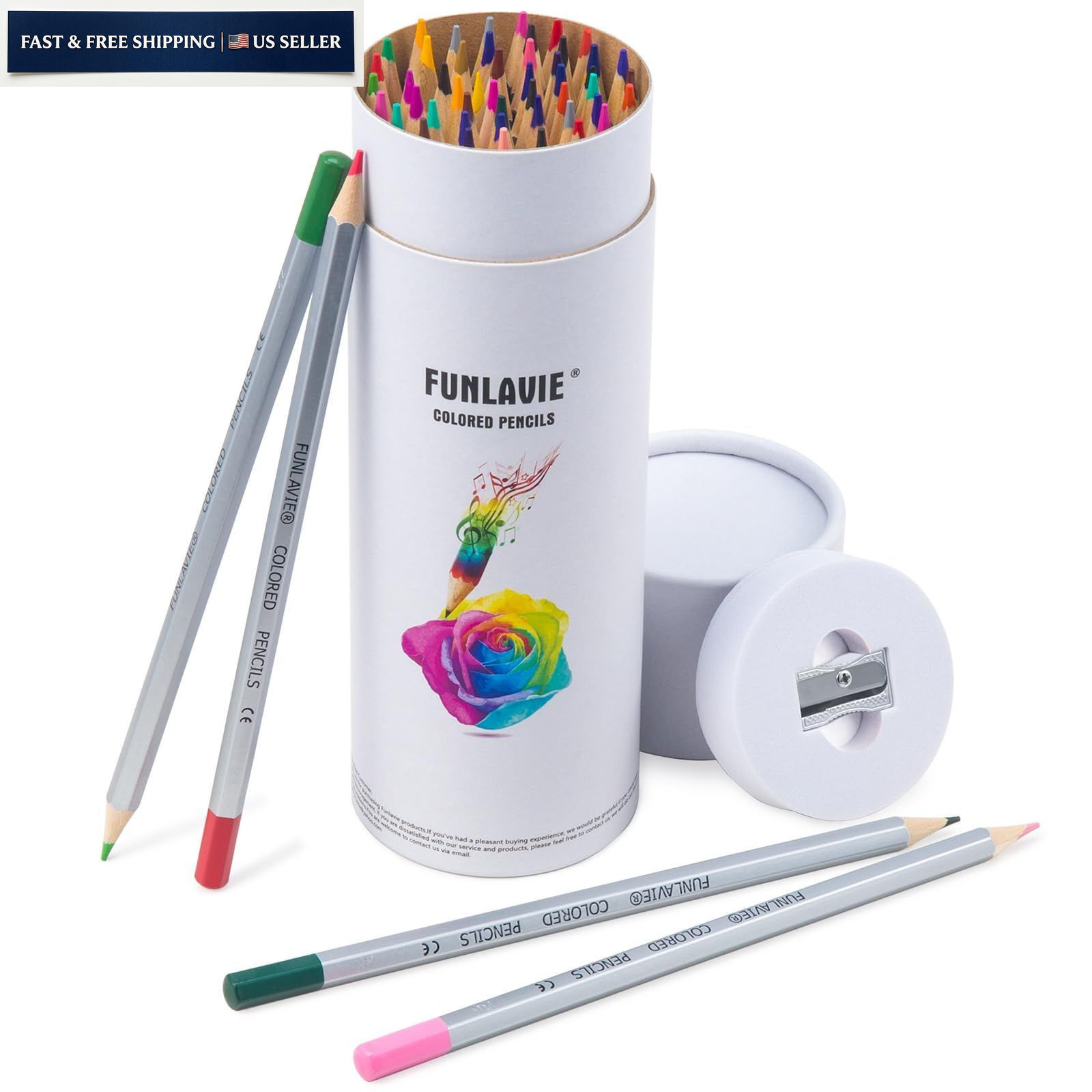 FUNLAVIE 48 Colored Pencils for 48 Count (Pack of 1), 48-Color Travel Pack