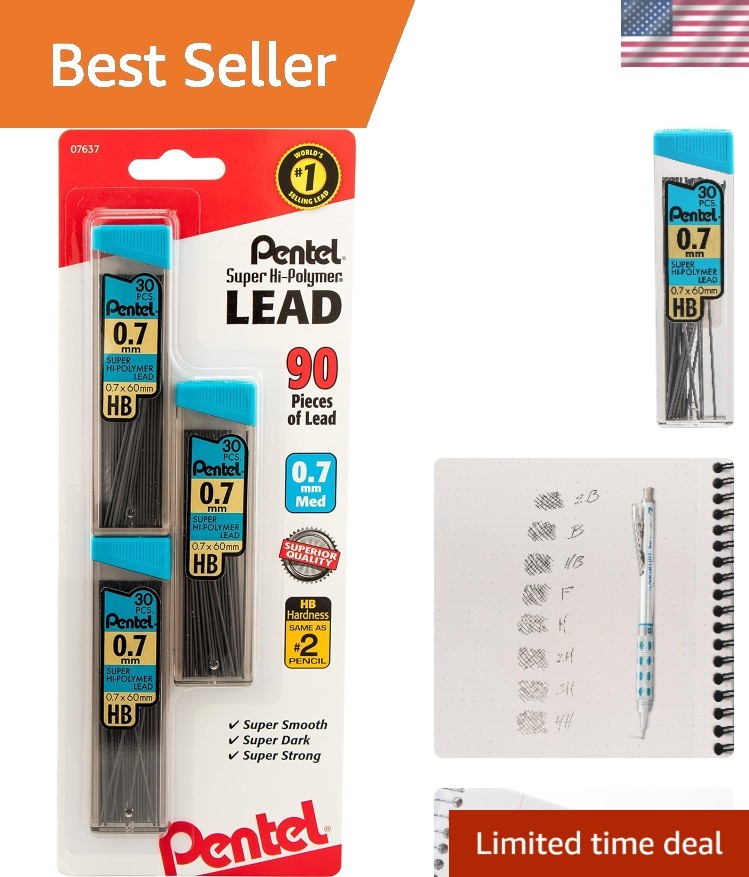 90 Count Super Hi-Polymer 0.7mm Lead Refills, 3 Tubes of Writing Refill